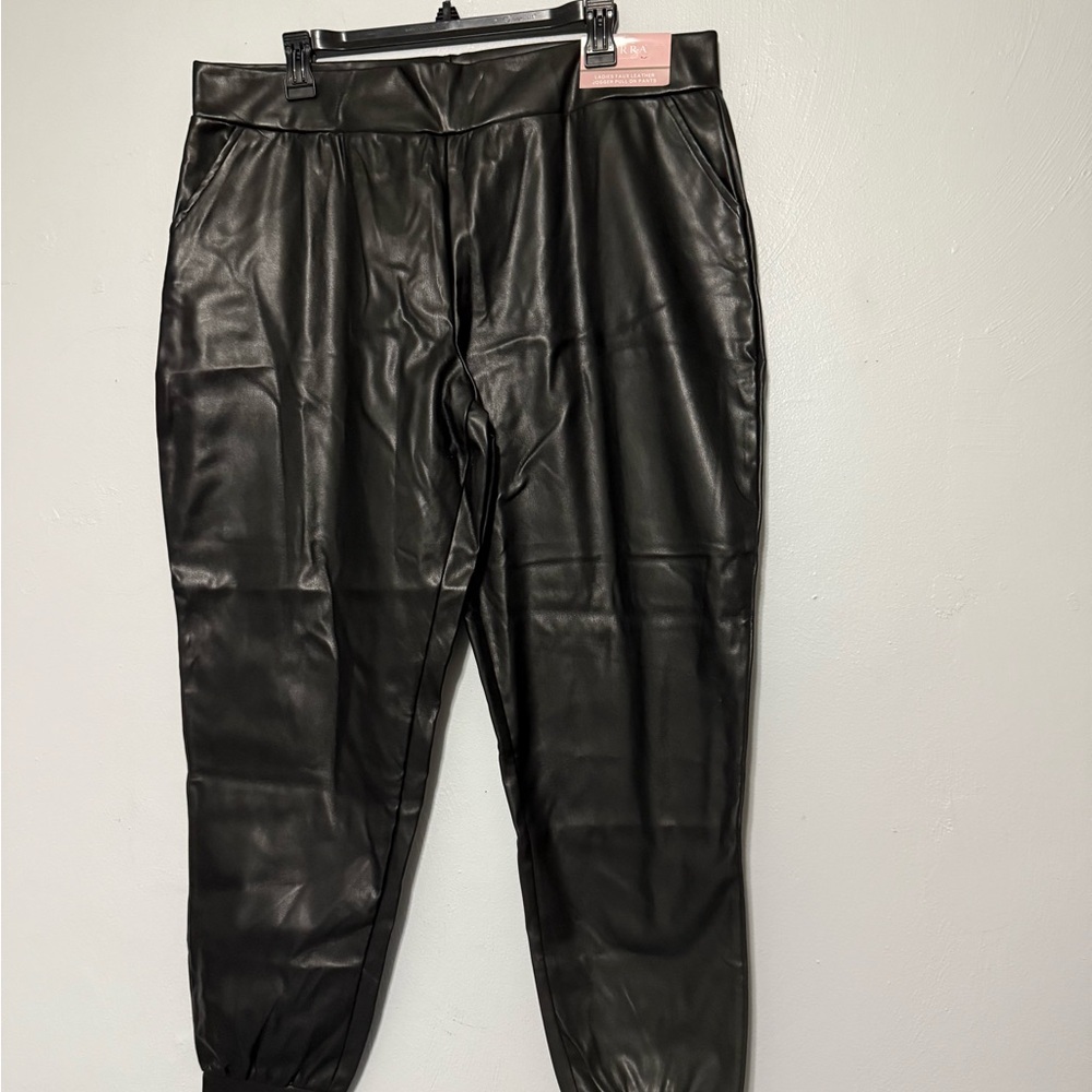 Serra Black Faux Leather Joggers